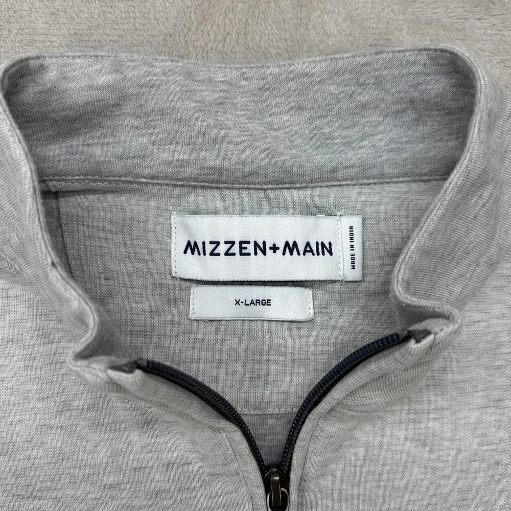 Mizzen+Main Quarter Zip Pullover Mens XL Grey Heathered Mock Neck Stretch Light